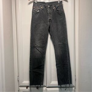 Levi’s 501 High Rise Straight Leg Original Fit Black Gray Raw Hem Jeans Sz 25